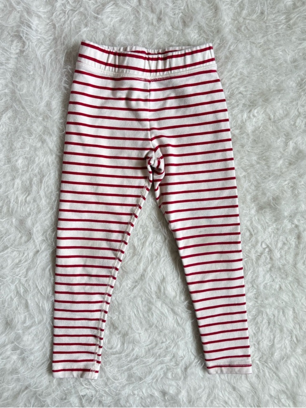 Hanna Andersson Girls Durable Festive White Leggings with Red Stripes